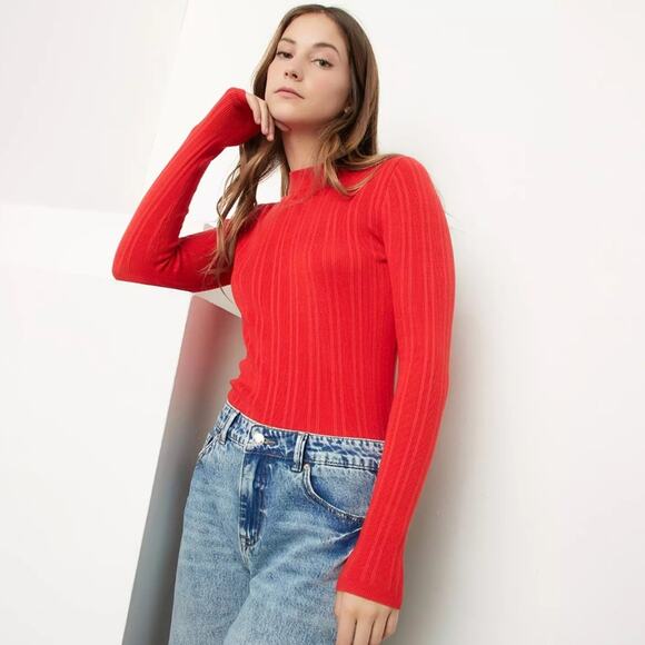 Sybilla Red Ribbed Knit Long Sleeve Pullover Medium NWOT - Picture 1 of 8